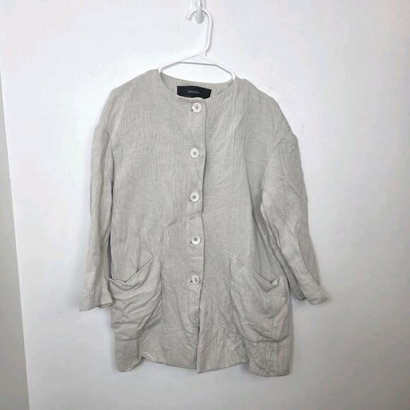 Zara Beige Linen Blend 3/4 Sleeve Button Up Neutral Coastal Jacket Size XS - Picture 1 of 7